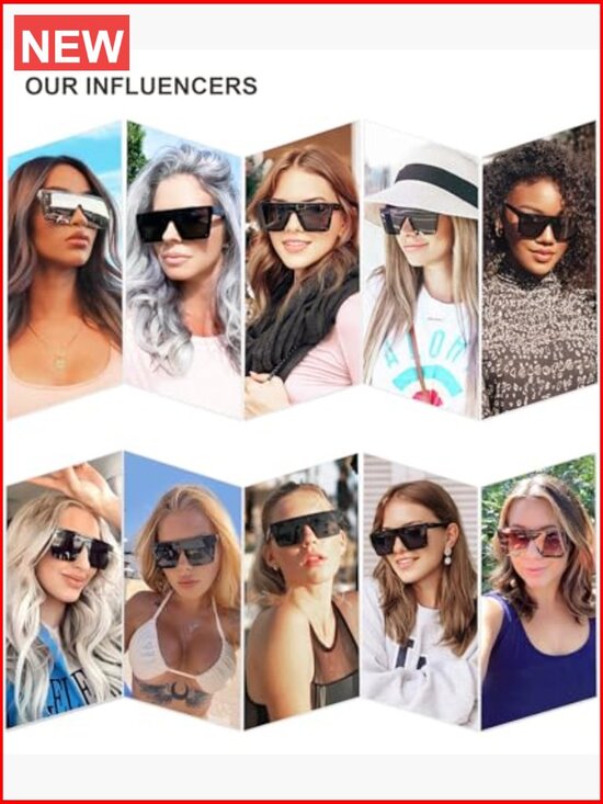 Square Big Sunglasses Thick Frame Flat Top Mirrored UV400 Protection Goggle main image 6
